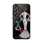 Personalised phone case flamenco dancer María Blanco, with the Virgen del Rocío for Samsung Galaxy S25 Plus, gloss finish – illustrArte