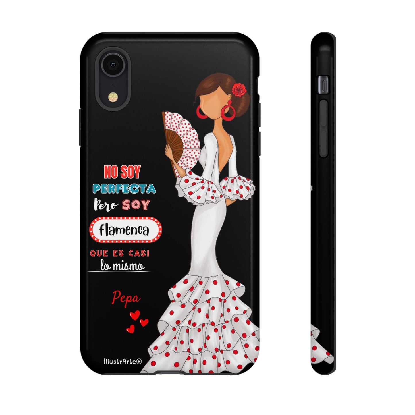 Funda de teléfono personalizable Pepa vestido blanco con frase – para iPhone, Samsung, Pixel