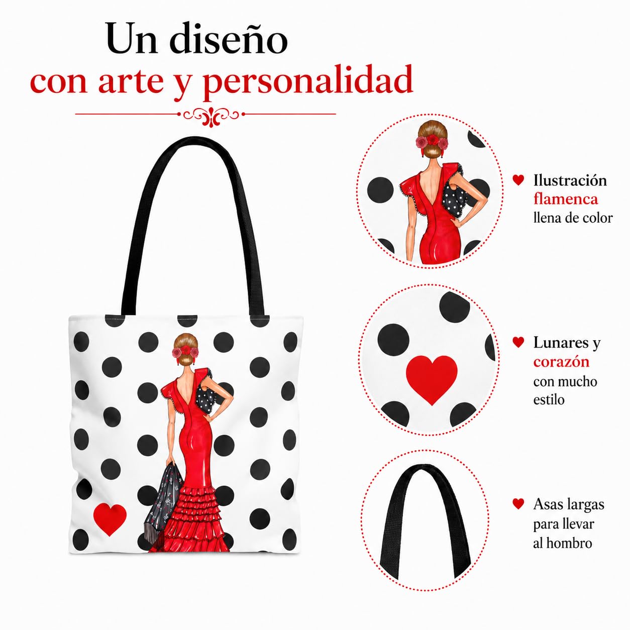 Bolsa tote Málaga flamenca Manuela rojo con lunares 3