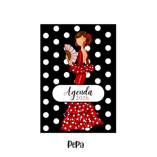 Agenda Flamenca 2026 “Pepa” – 2 Días por Página – Ilustraciones Flamencas – Eventos Flamencos del Año – Diseño illustrArte
