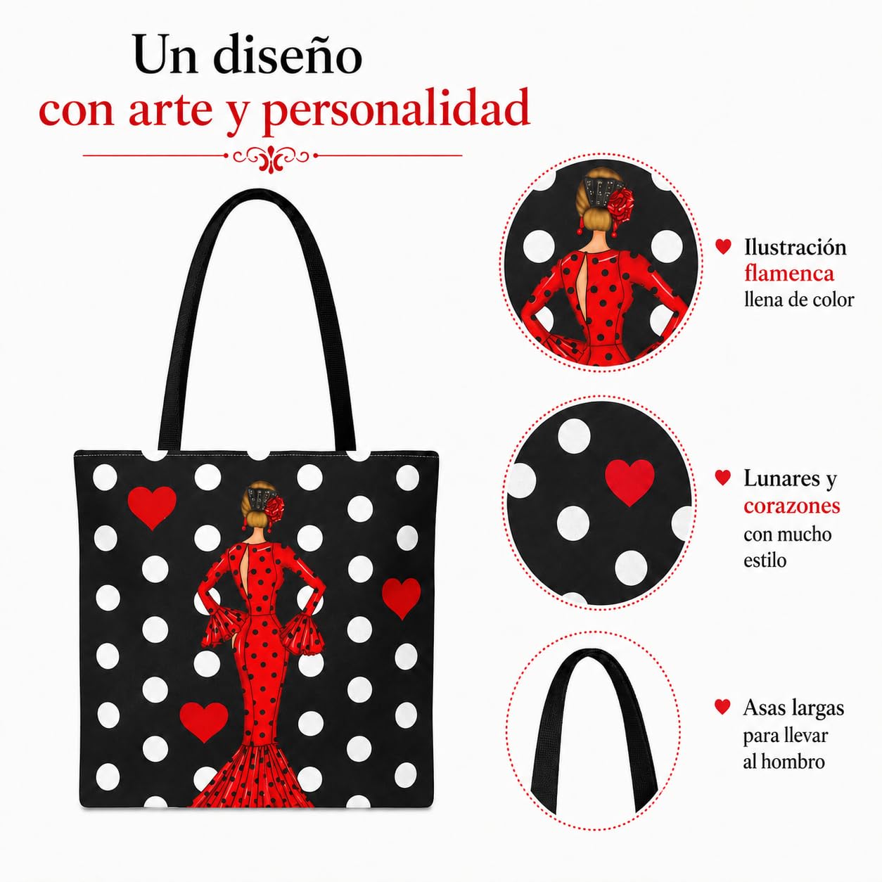 Bolsa tote Málaga flamenca María Rojo con lunares 3