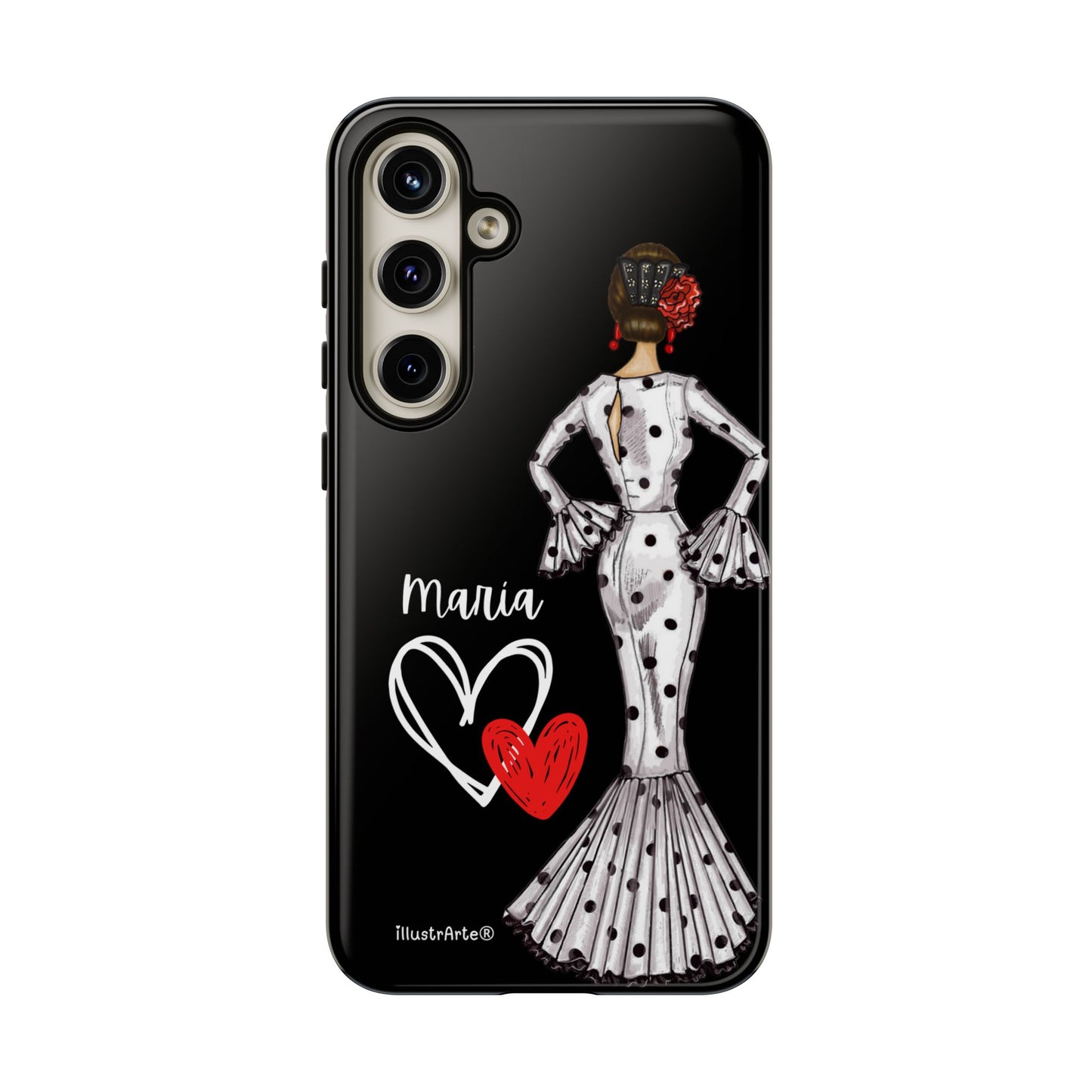 Capa de telefone personalizável com nome/bandeira/Virgem - modelo Maria em vestido branco Para iPhone, Samsung e Google Pixel