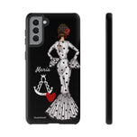 Personalised phone case flamenco dancer María Blanco, with the Virgen del Rocío for Samsung Galaxy S21 Plus, gloss finish – illustrArte