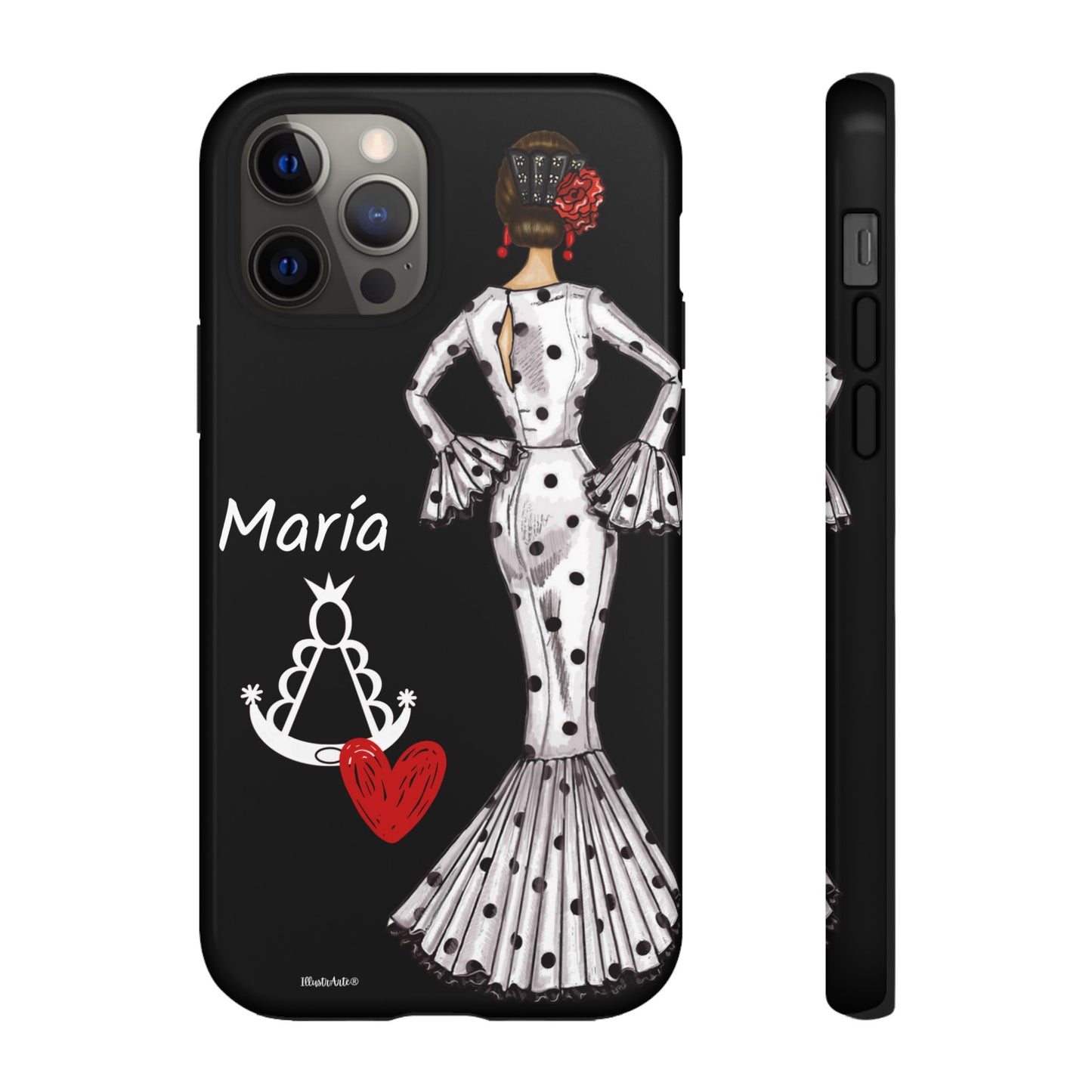 una funda de teléfono con una imagen de una mujer en un vestido