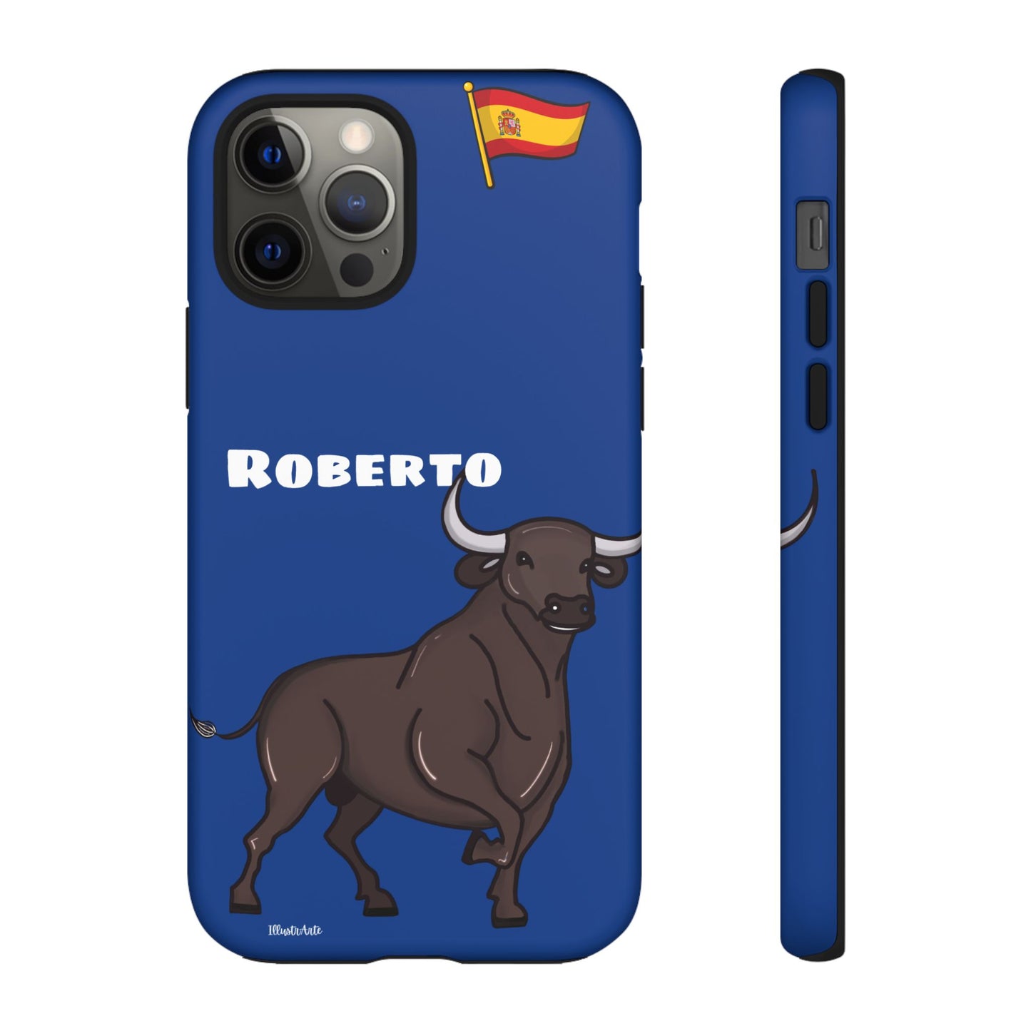 Funda de teléfono personalizable con nombre/bandera/Virgen - Modelo Toro Roberto, perfecta como regalo único y especial.