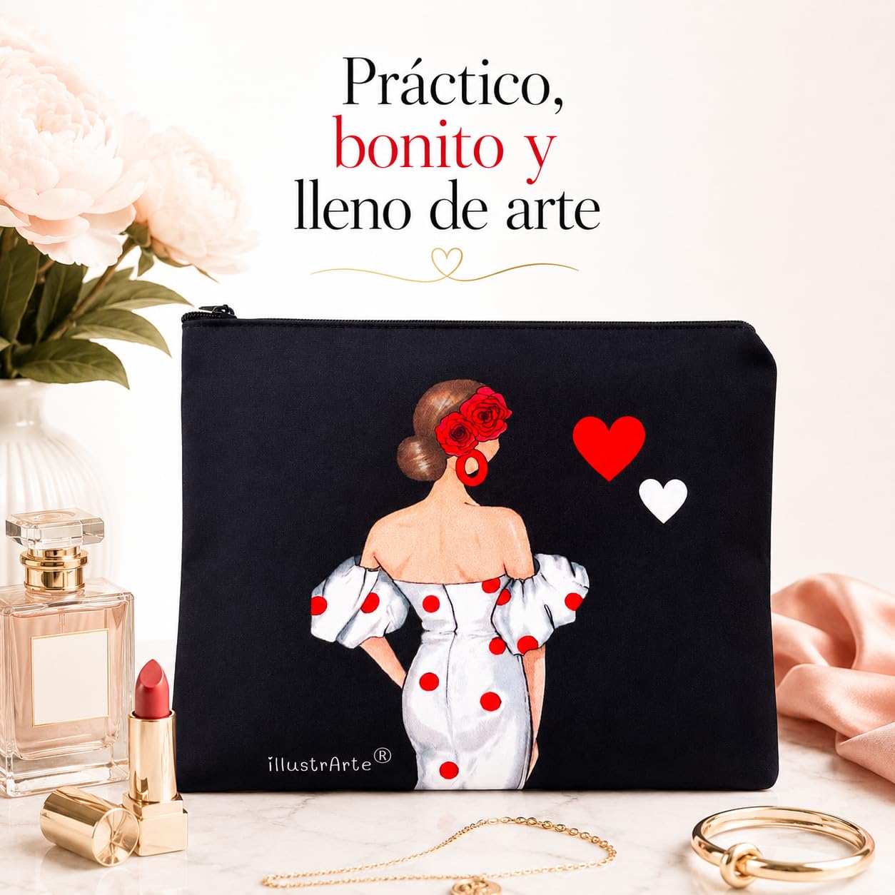 Neceser Granada illustrArte – Maite, fondo negro con lunares – vista 6 – imagen Amazon