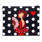 Neceser o estuche Granada illustrArte 22 x 17 cm – diseño Pepa, fondo negro con lunares blancos – imagen Amazon
