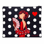 Neceser o estuche Granada illustrArte 22 x 17 cm – diseño Pepa, fondo negro con lunares blancos – imagen Amazon