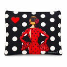 Neceser o estuche Granada illustrArte 22 x 17 cm – diseño María Rojo, fondo negro con lunares blancos – imagen Amazon
