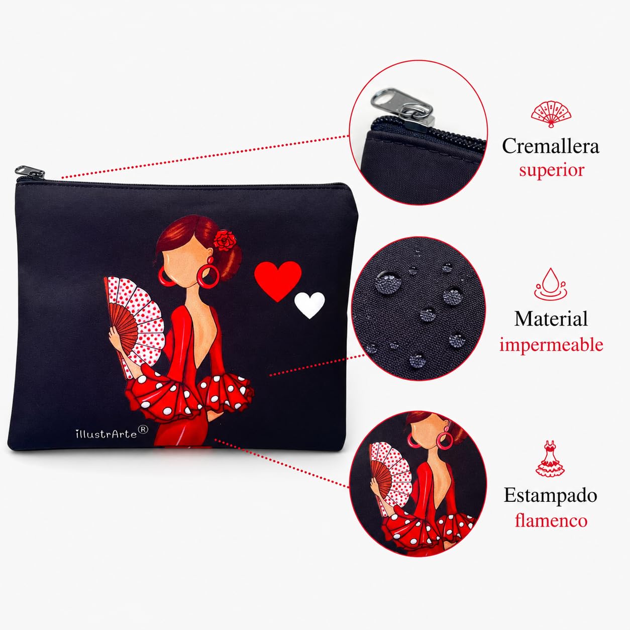 Neceser Granada illustrArte – Pepa, fondo negro con corazones – vista 4 – imagen Amazon
