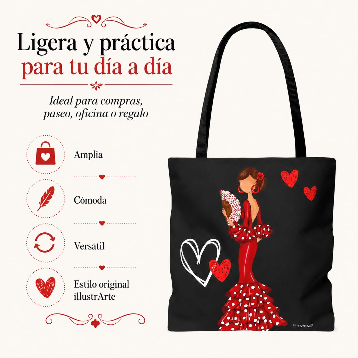 Bolsa tote Málaga flamenca Pepa con corazones 8