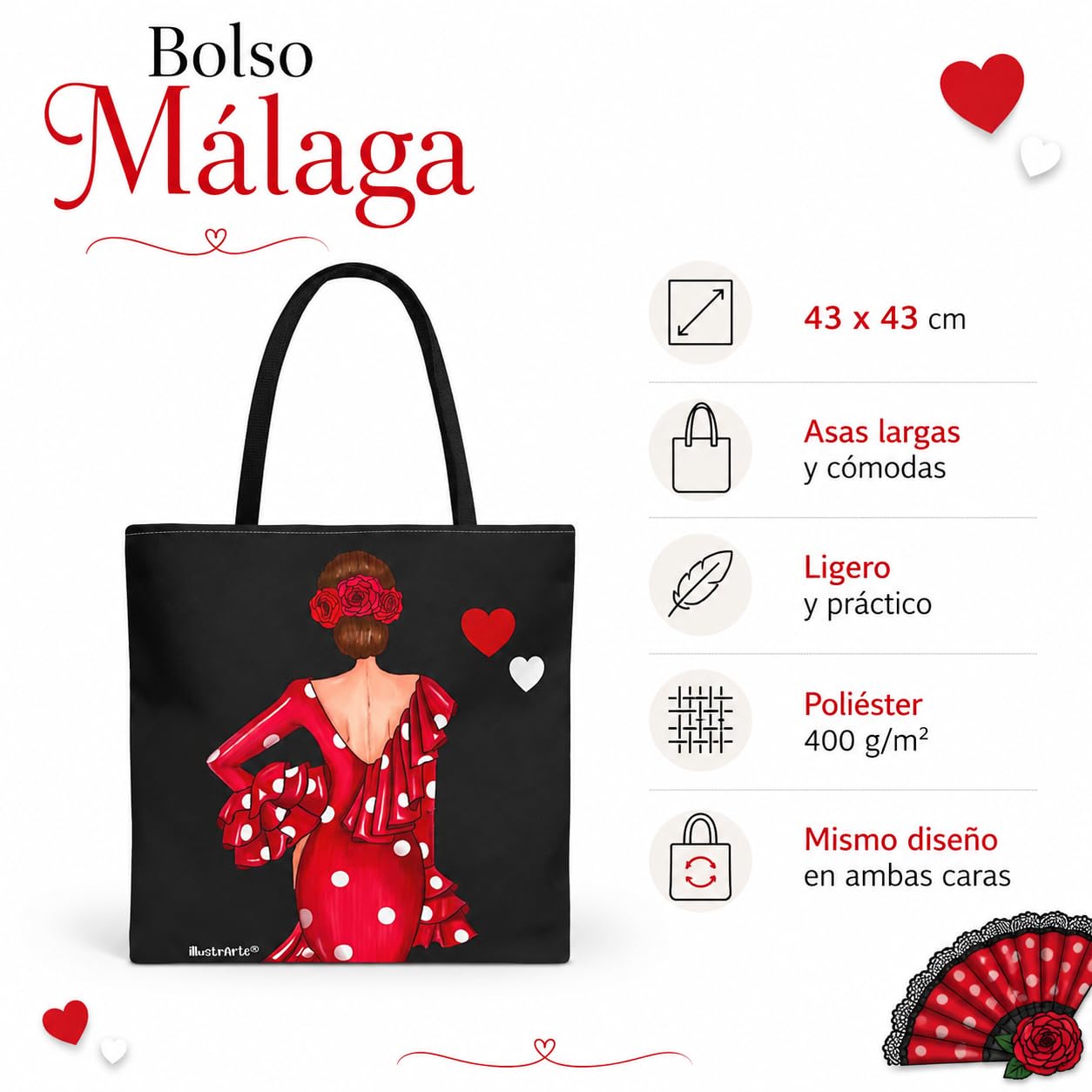 Bolsa tote Málaga flamenca Macarena rojo liso 3