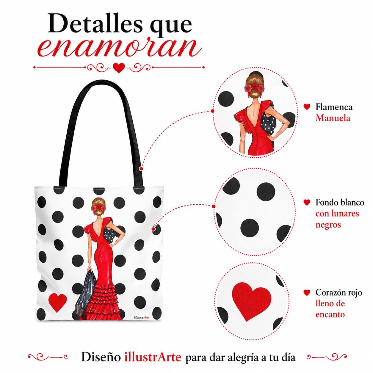 Bolsa tote Málaga flamenca Manuela rojo con lunares 5