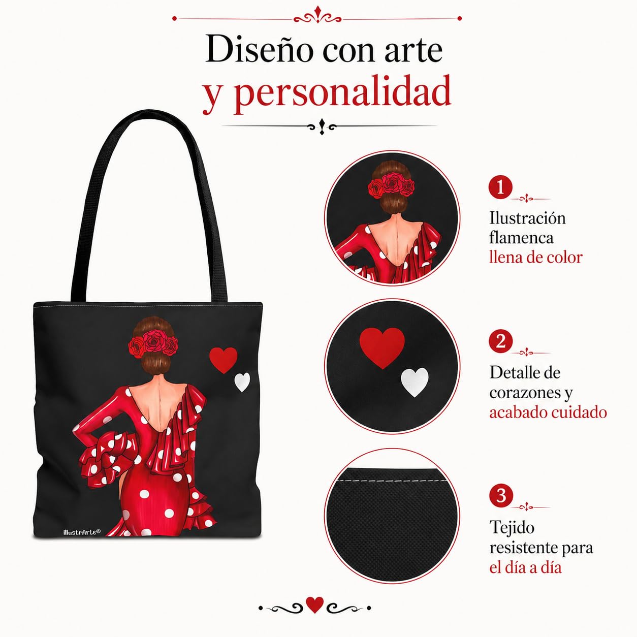 Bolsa tote Málaga flamenca Macarena rojo liso 5