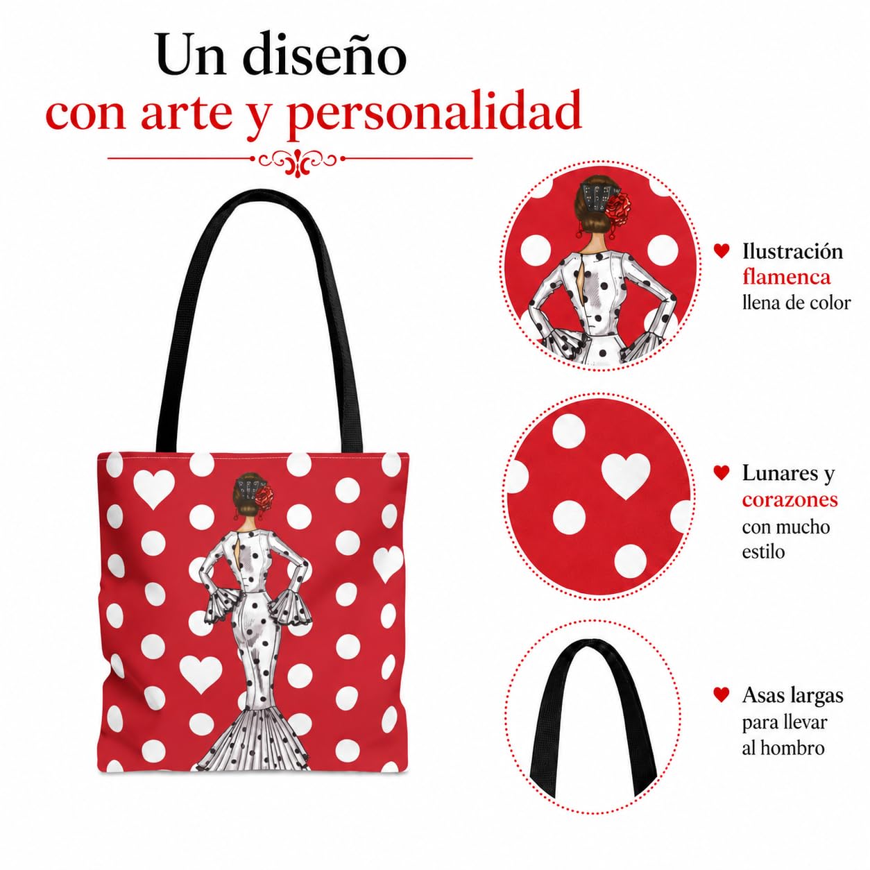 Bolsa tote Málaga flamenca María Blanco fondo rojo 3