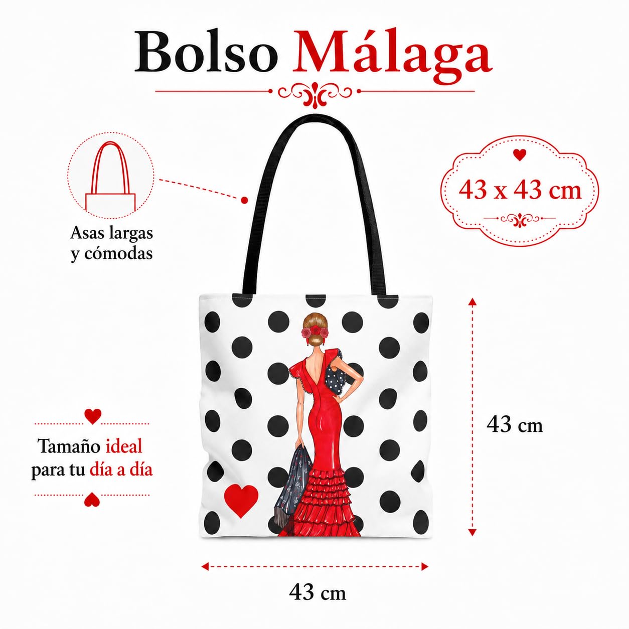 Bolsa tote Málaga flamenca Manuela rojo con lunares 8