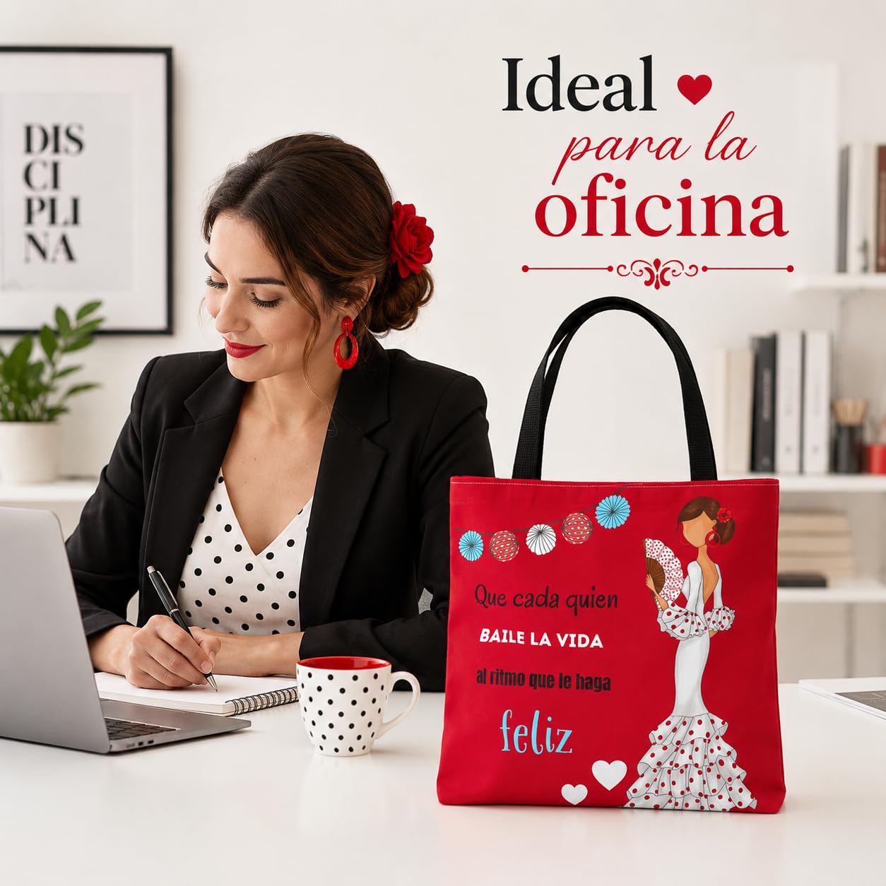 Bolsa tote Málaga flamenca Pepa Feliz rojo con frase 6