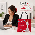Bolsa tote Málaga flamenca Pepa Feliz rojo con frase 6