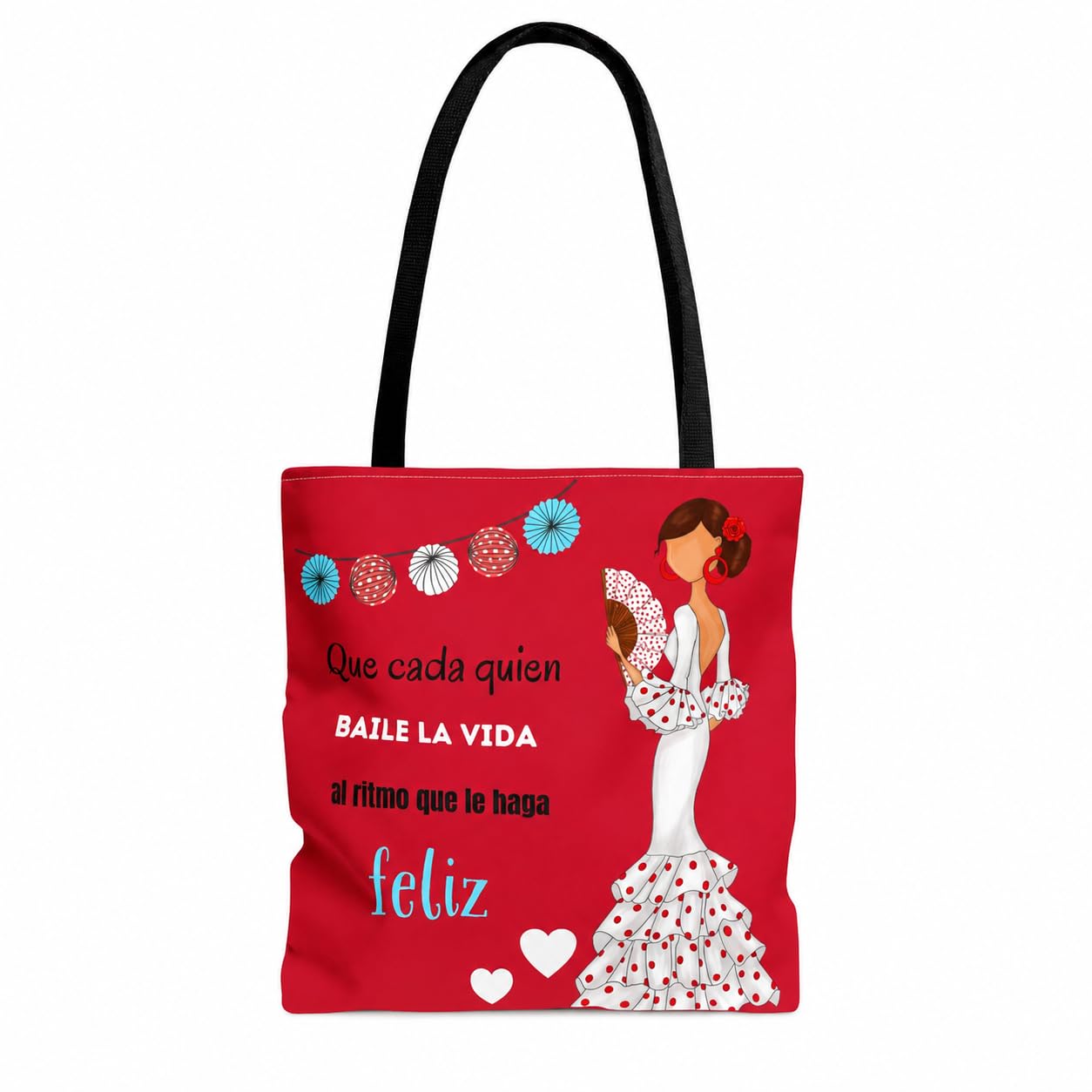 Bolsa tote Málaga flamenca Pepa Feliz rojo con frase 1