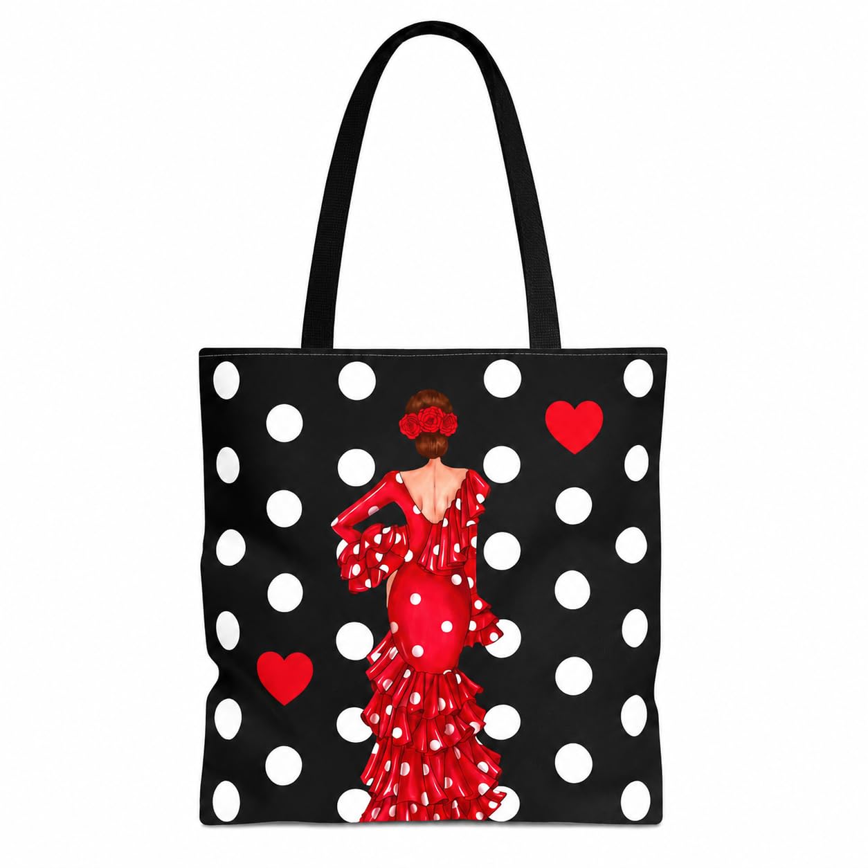 Bolsa tote Málaga flamenca Macarena negro con lunares 1