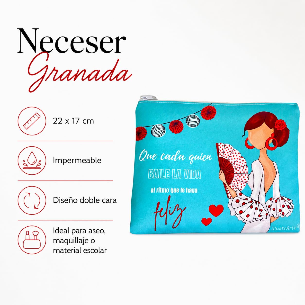 Neceser Granada illustrArte – Pepa Feliz turquesa – vista 2 – imagen Amazon