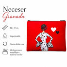 Neceser Granada illustrArte – María Blanco, fondo rojo con corazones – vista 2 – imagen Amazon