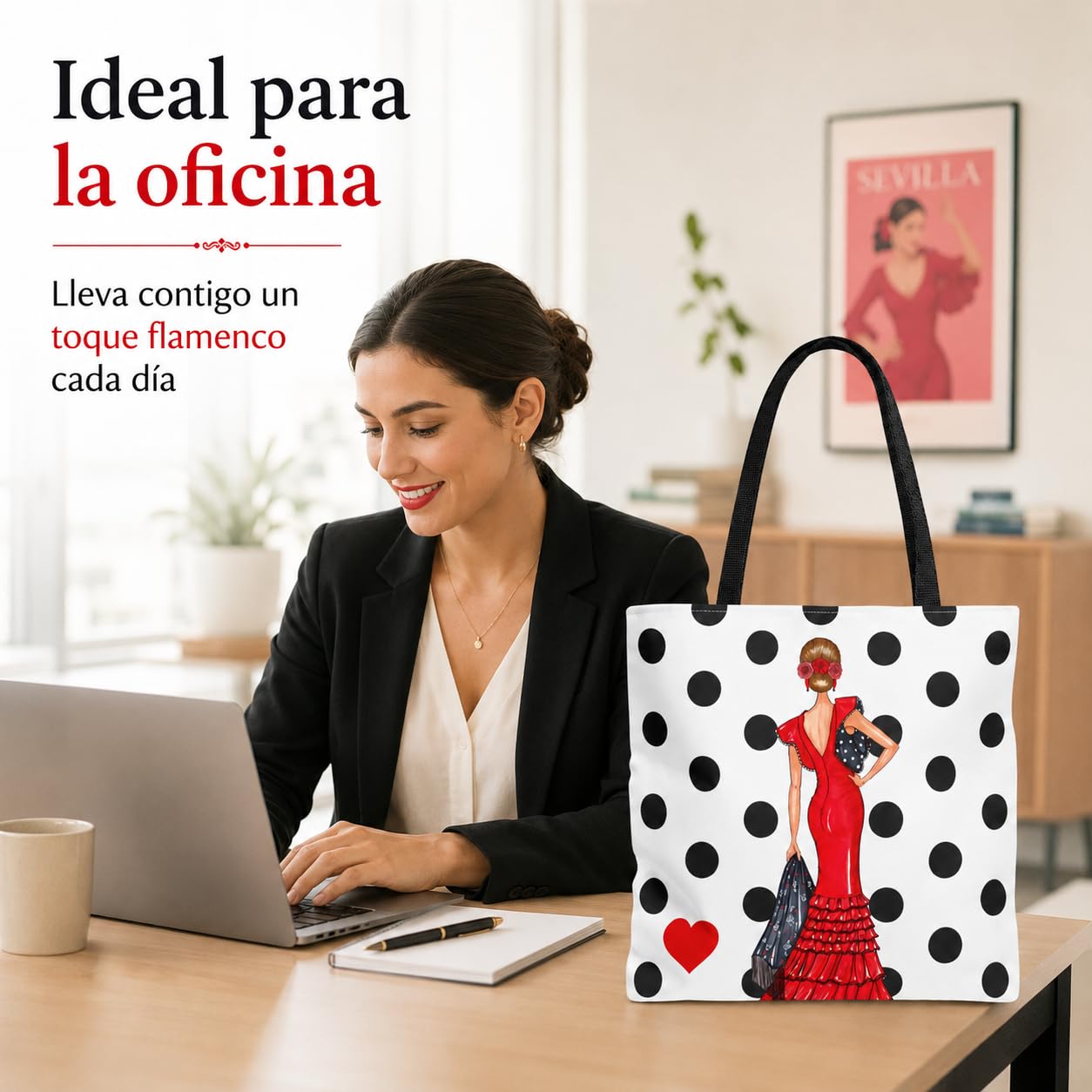 Bolsa tote Málaga flamenca Manuela rojo con lunares 4