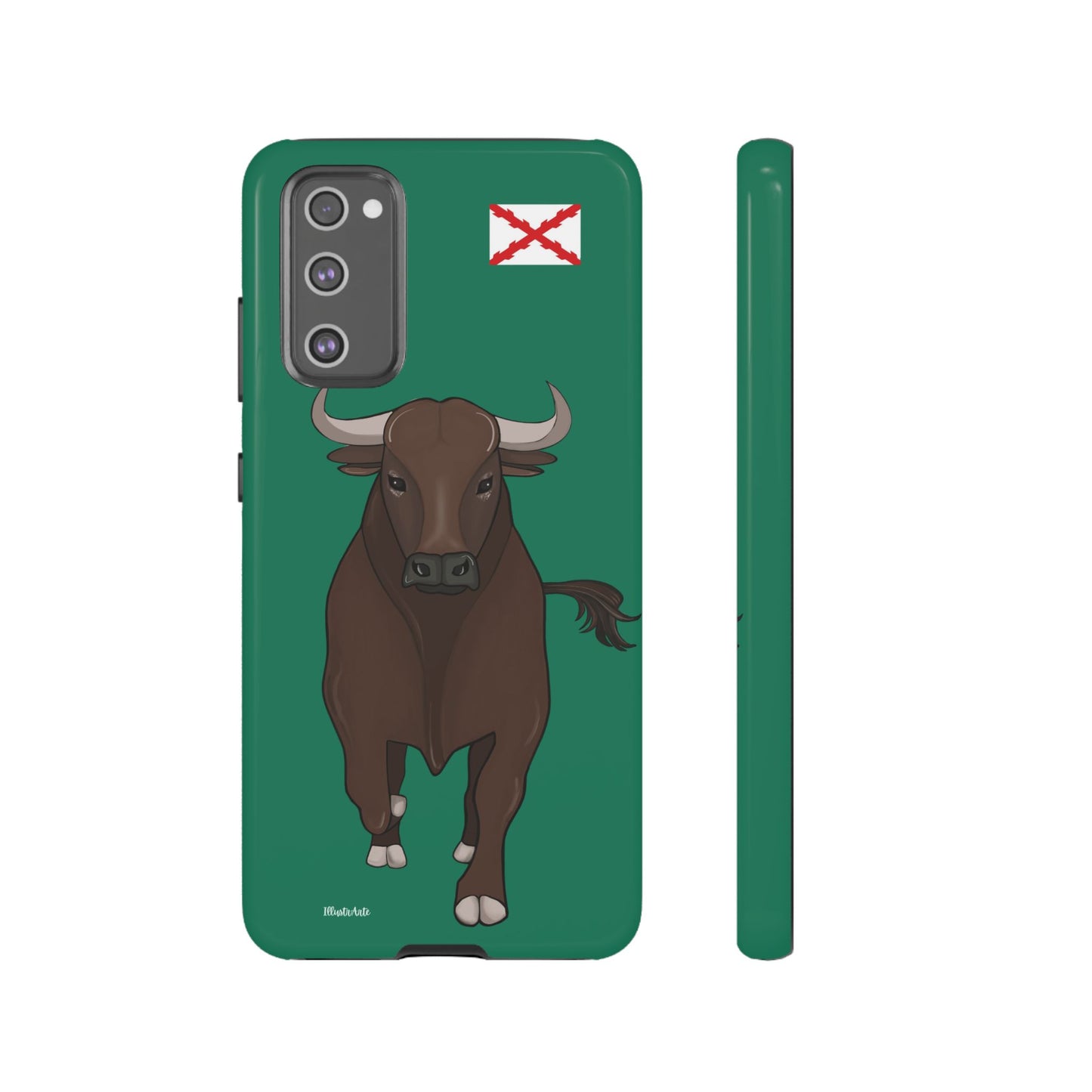 una funda de teléfono con una imagen de un toro en ella