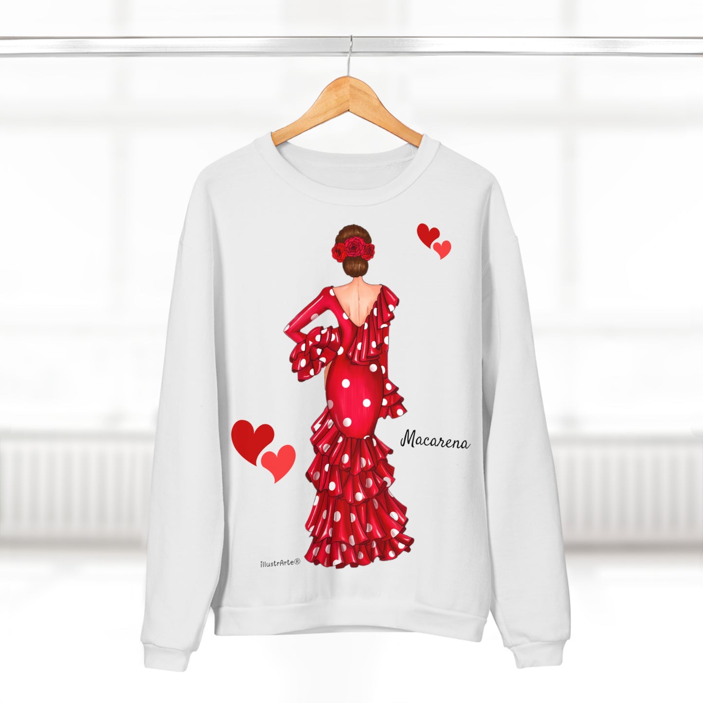 Sudadera Personalizable  - Flamenca Macarena, fondo blanco  – Arte, color y comodidad en una sola prenda