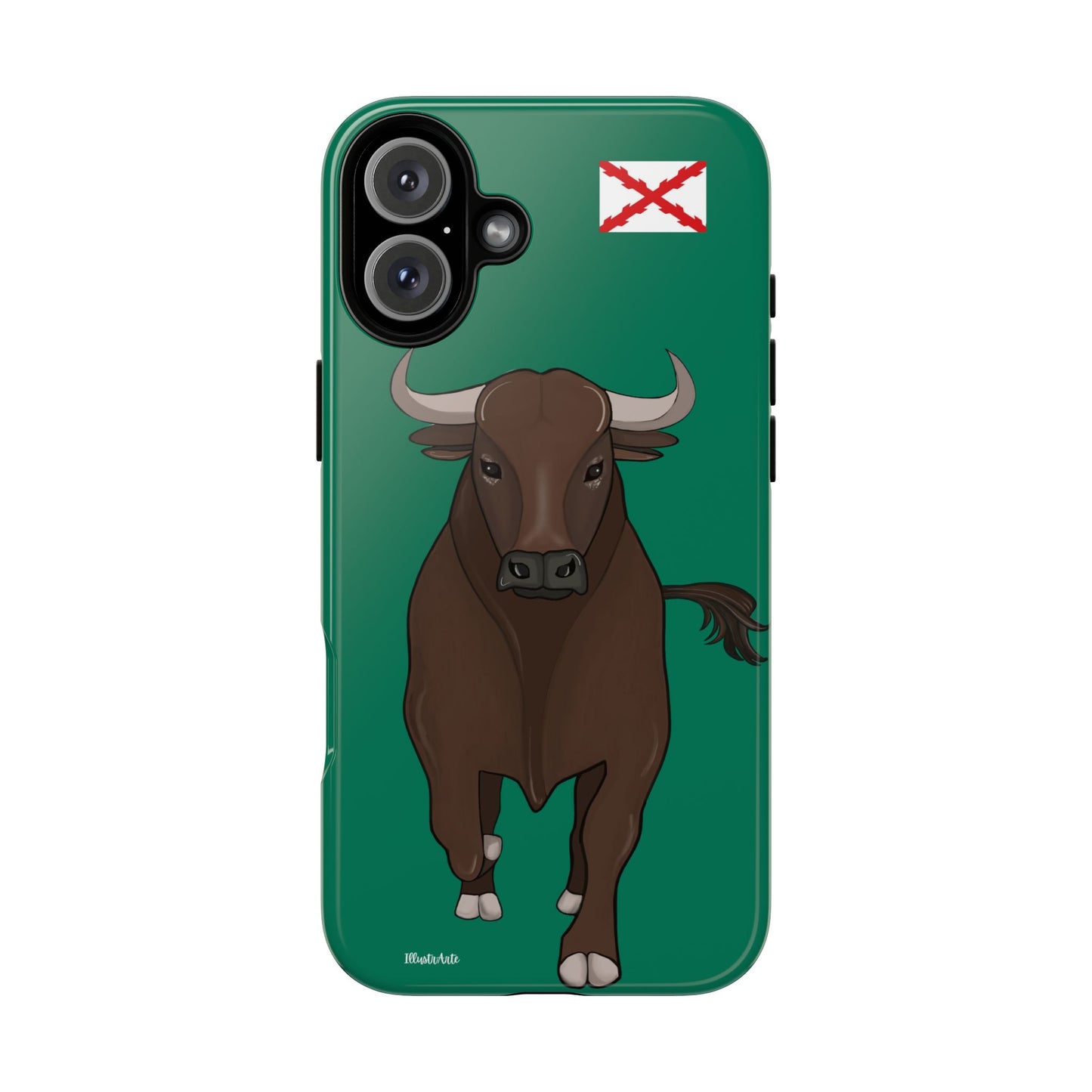 una funda de teléfono con una imagen de un toro en ella