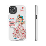 Personalised phone case flamenco dancer Lolita, with quote for iPhone 15 Plus, gloss finish – illustrArte