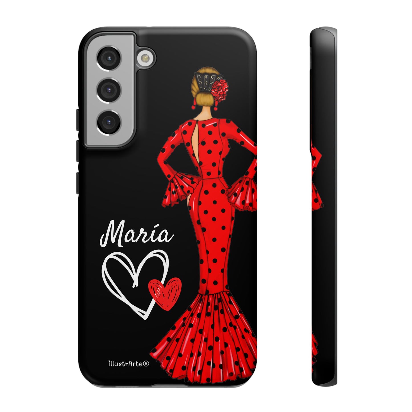 Personalized Maria phone case, red on black background – for iPhone, Samsung, Pixel