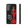 Funda de teléfono personalizable María rojo fondo negro – para iPhone, Samsung, Pixel