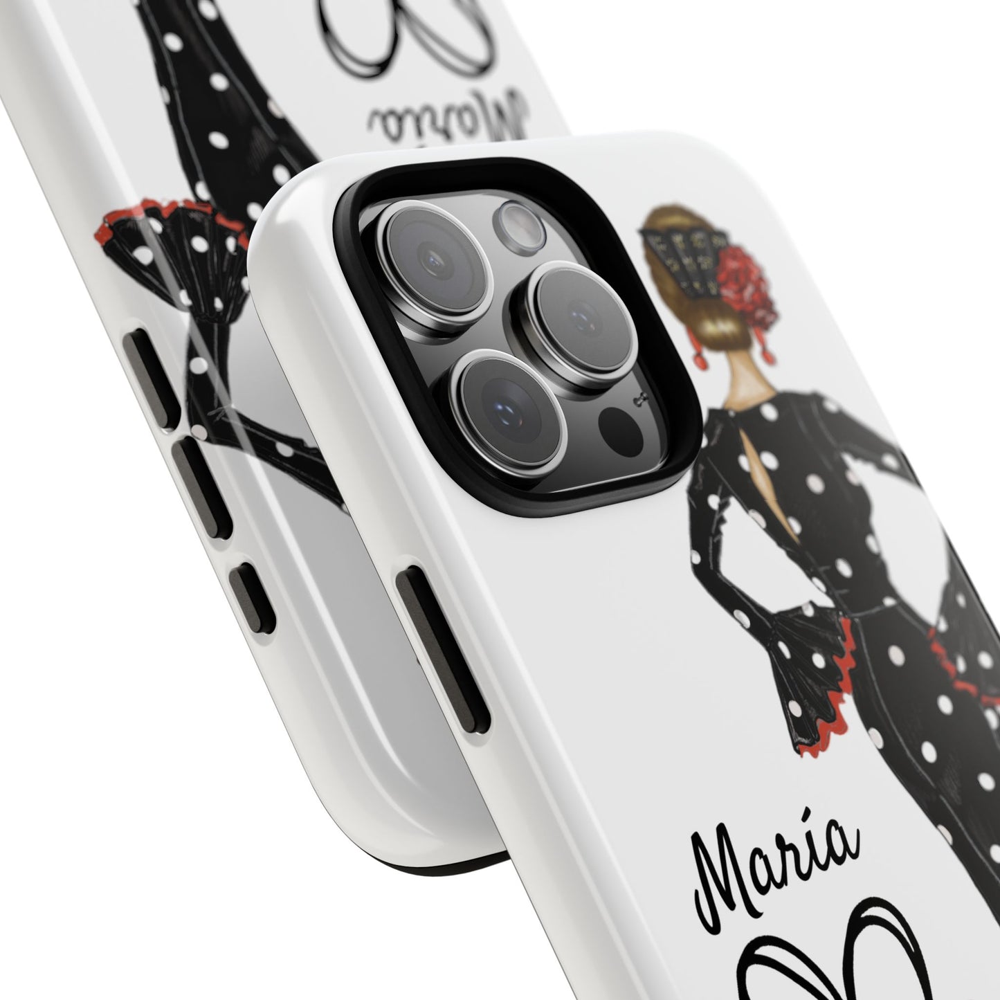 Personalized phone case Maria in black dress – for iPhone, Samsung, Pixel