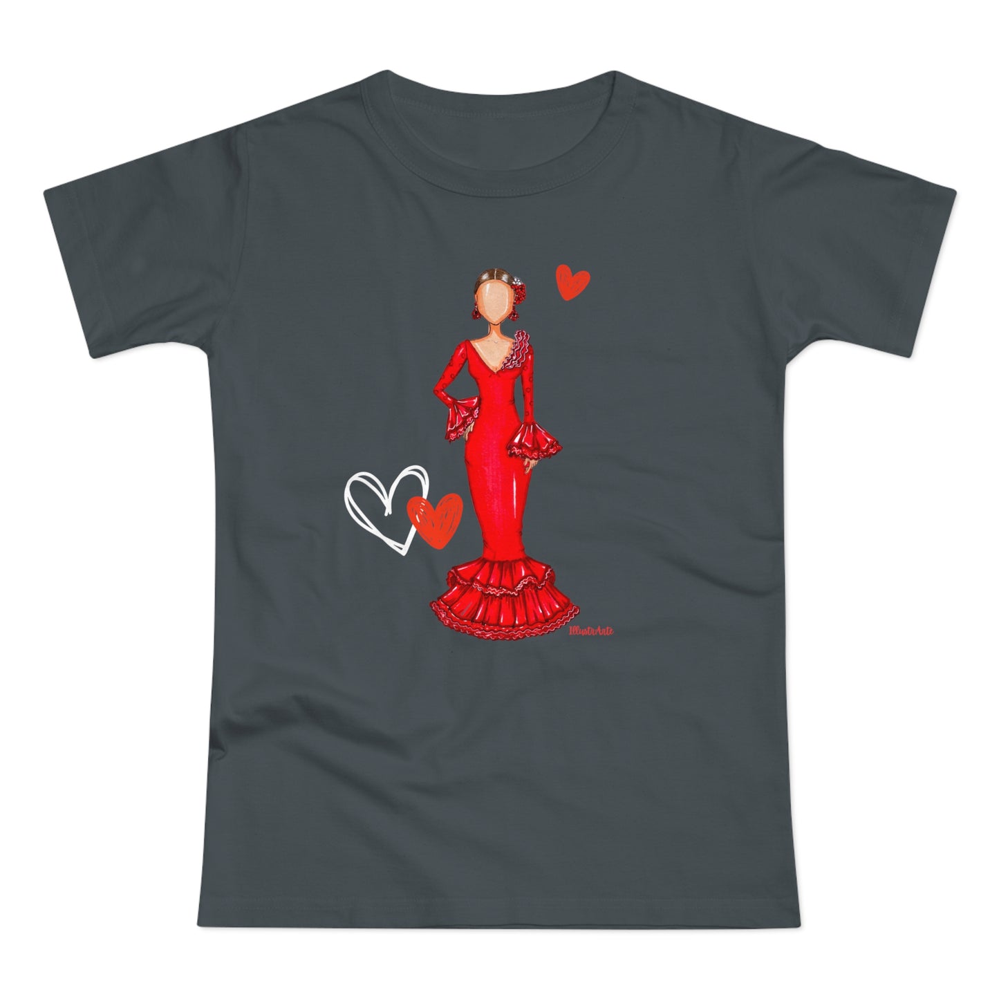 a t - shirt with a woman in a red dress