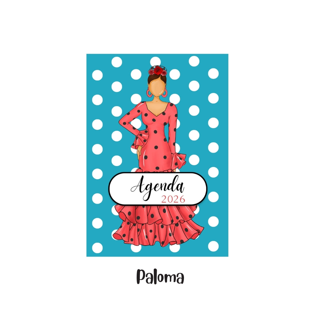 Agenda Flamenca 2026 “Paloma” – 2 Días por Página – Ilustraciones Flamencas – Eventos Flamencos del Año – Diseño illustrArte