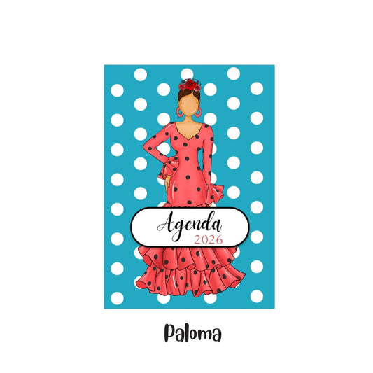 Agenda Flamenca 2026 “Paloma” – 2 Días por Página – Ilustraciones Flamencas – Eventos Flamencos del Año – Diseño illustrArte