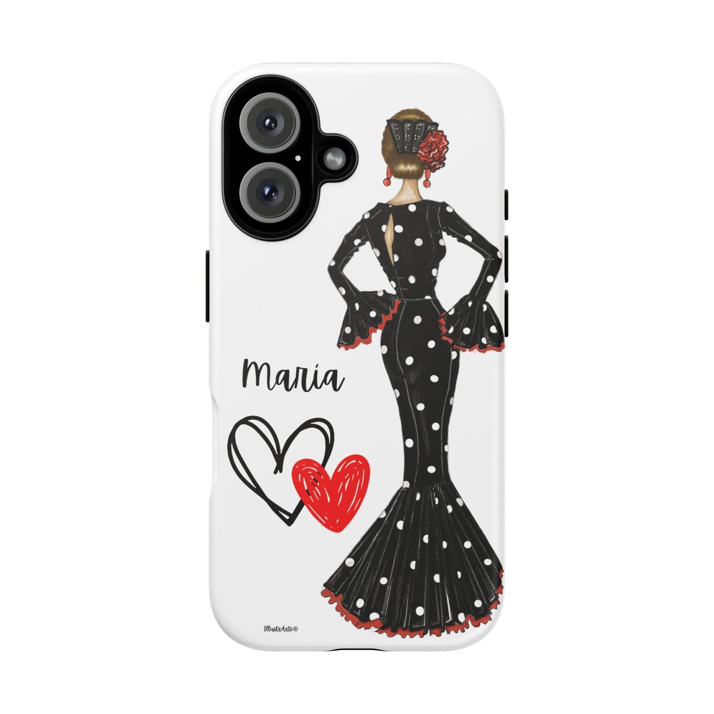 una funda para teléfono con una imagen de una mujer en un vestido