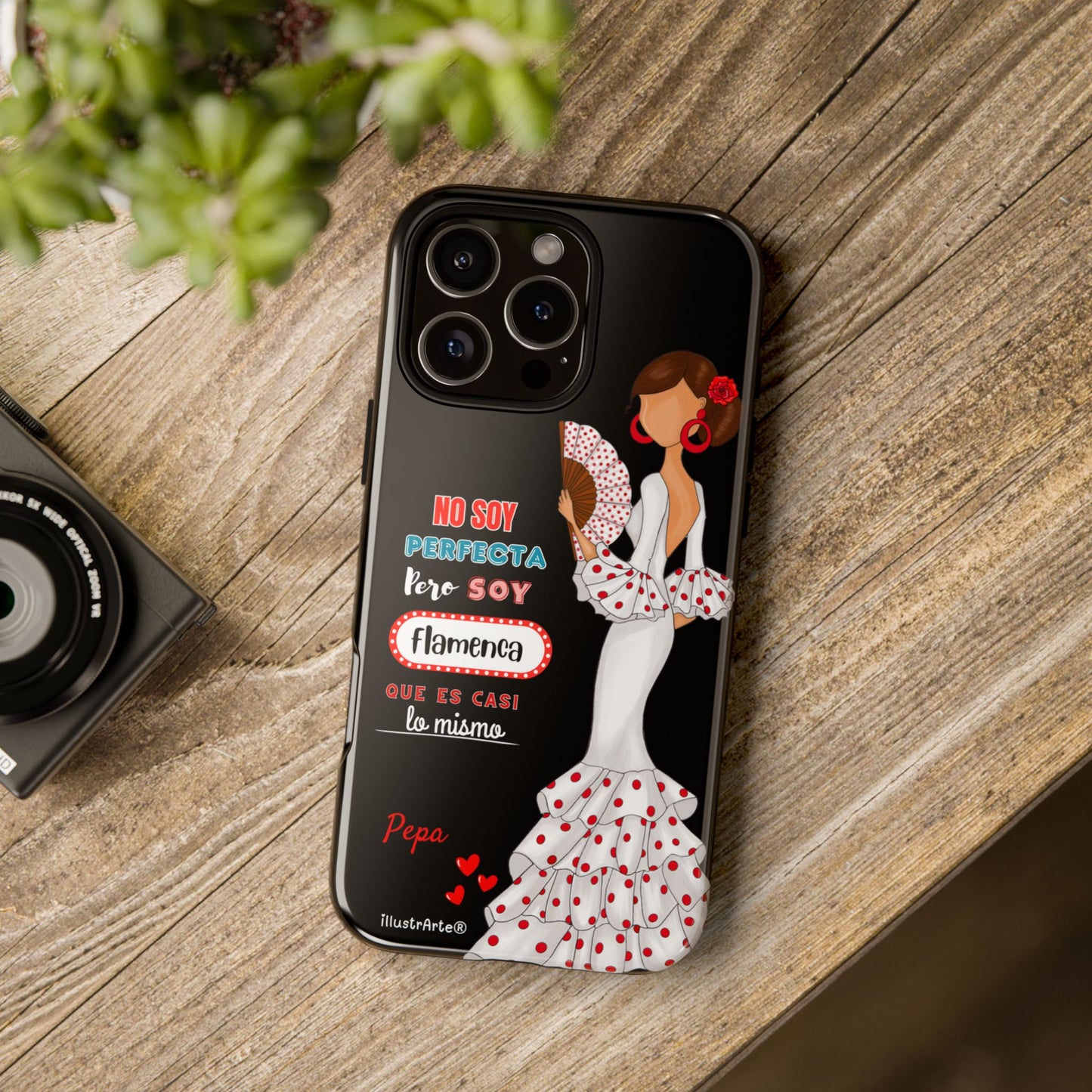 Funda de teléfono personalizable Pepa vestido blanco con frase – para iPhone, Samsung, Pixel
