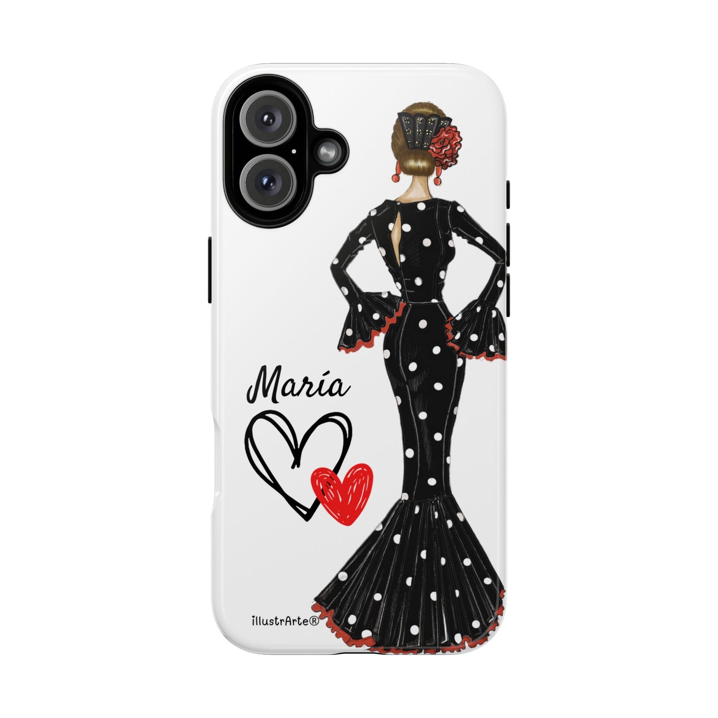 Personalized phone case Maria in black dress – for iPhone, Samsung, Pixel