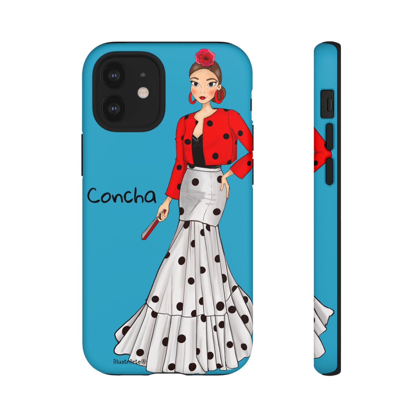 Funda de teléfono con estilo personalizable, Modelo Conchita fondo azul, que añade un toque único a tu dispositivo.