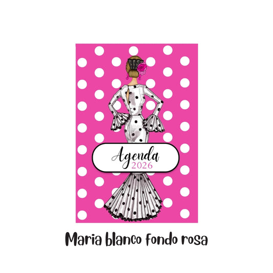 Flamenco Diary 2026 “Maria white pink background” – 2 Days per Page – Flamenco Illustrations – Flamenco Events of the Year – Design by illustrArte (Copy) (Copy)