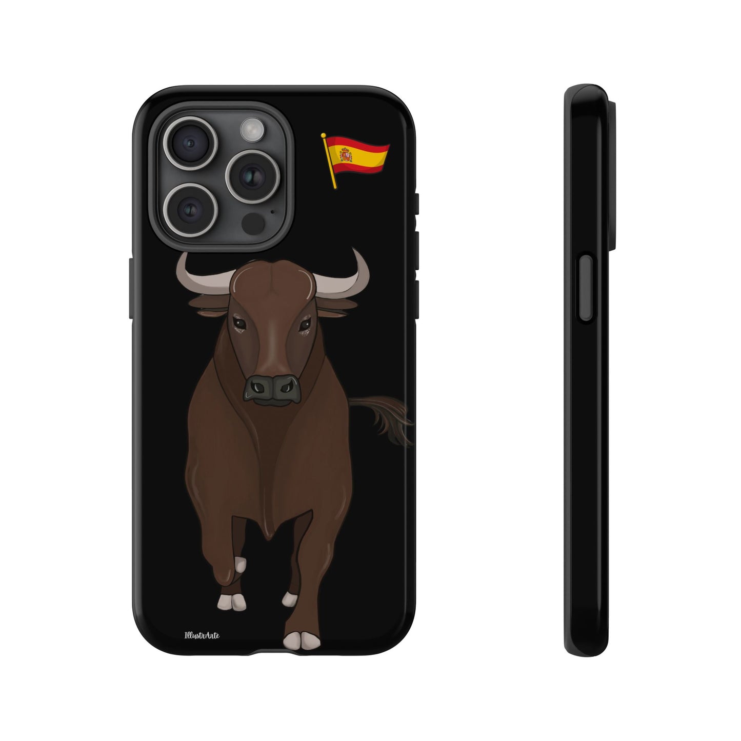 Funda de teléfono personalizable modelo toro Manuel, usada en una cena.