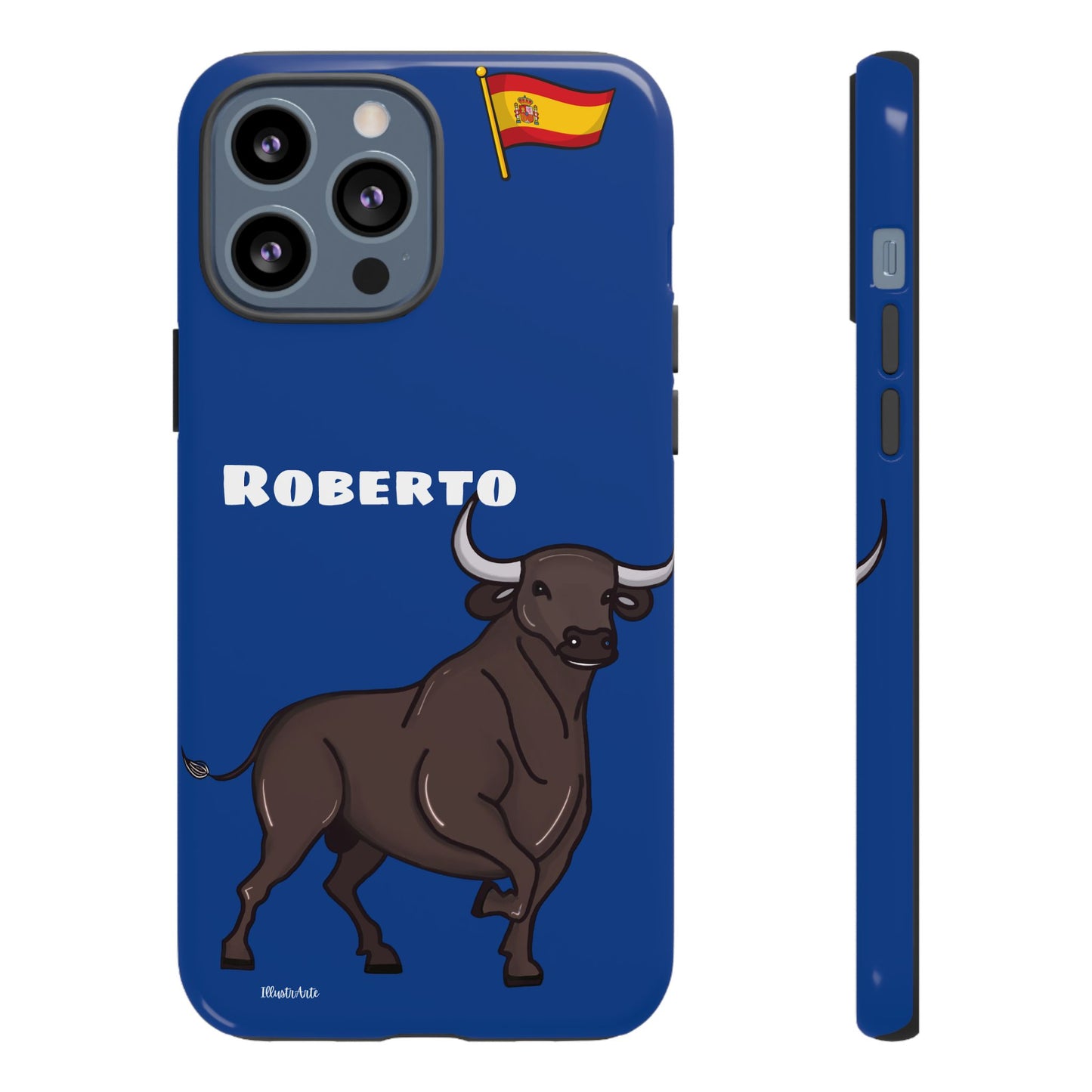 Funda de teléfono personalizable con nombre/bandera/Virgen - Modelo Toro Roberto, perfecta para los amantes de lo único.
