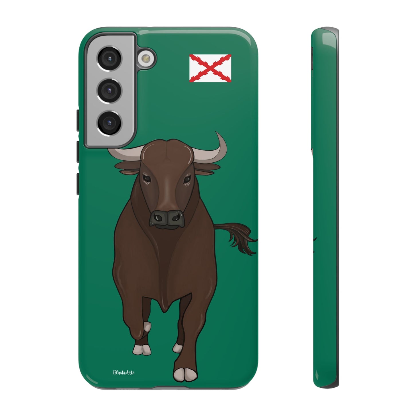 una funda de teléfono con una imagen de un toro en ella