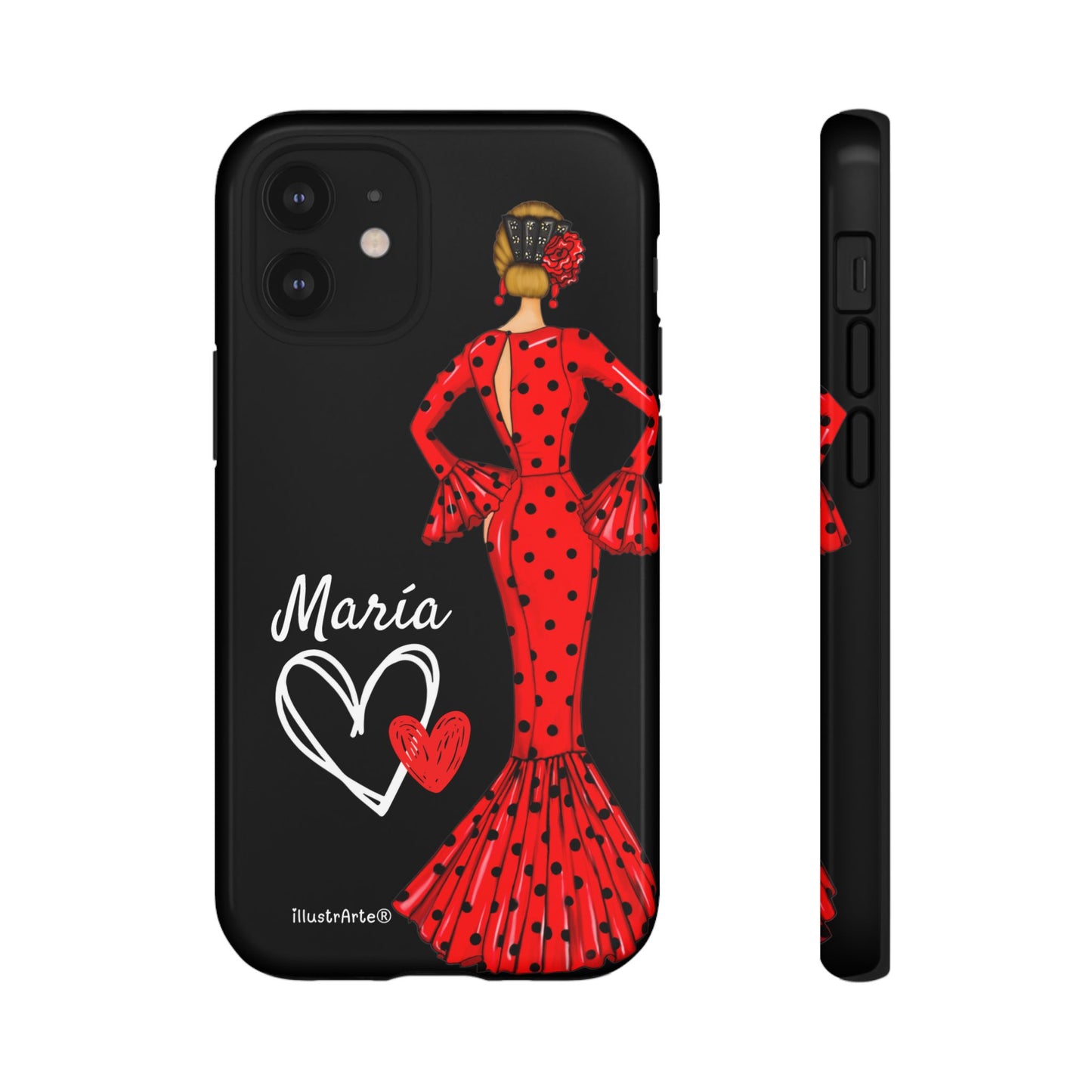 Personalized Maria phone case, red on black background – for iPhone, Samsung, Pixel