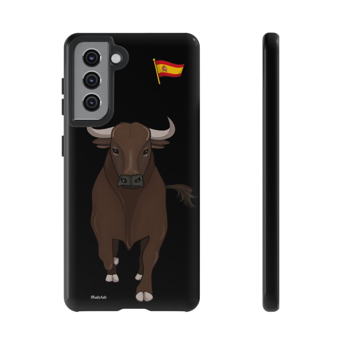 una funda de teléfono con un toro en ella