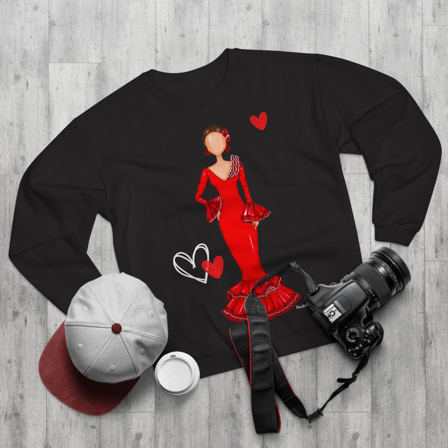 Customizable Sweatshirt - Flamenco Veronica, black with hearts