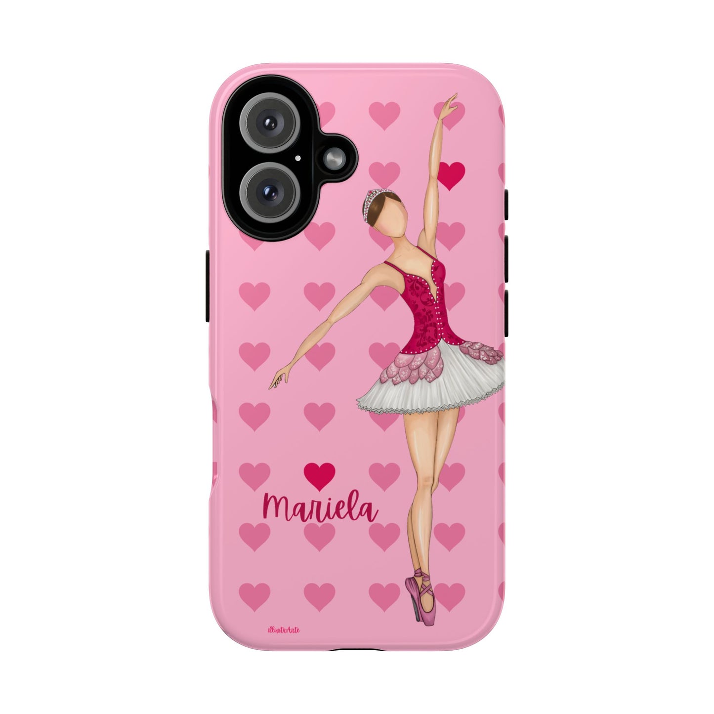 una funda de teléfono rosa con una bailarina en ella