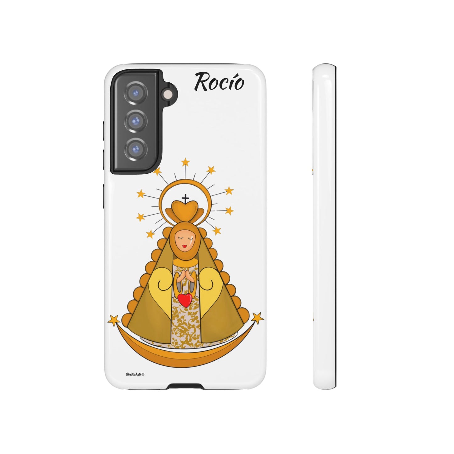 una funda de teléfono con una foto de la virgen maría